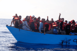 Stateless (900 x 600 px) Migrants are rescued by a Doctors Without Borders rescue team boat, after leaving Libya trying to reach European soil, in the Mediterranean Sea, 6 October 2023. (AP Photo/Paolo Santalucia)