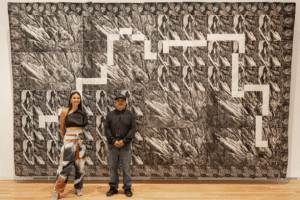 An ancient art form (900 x 600 px) Alexa Kumiko Hatanaka and Ashoona Ashoona with their collaborative art piece at the Fogo Island Arts gallery in 2023. The piece, “Uummatima tillirninga, I can feel my heart beat” (2021), consists of hand-carved and hand-printed relief prints on handmade paper