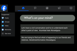 #stopspreadingmisinformation (900 x 600 px) Social media posts encouraging dialogue about the Middle East.