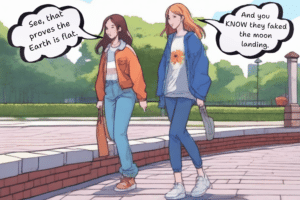 Top Tips conspiracies Two teens trade conspiracy theories.