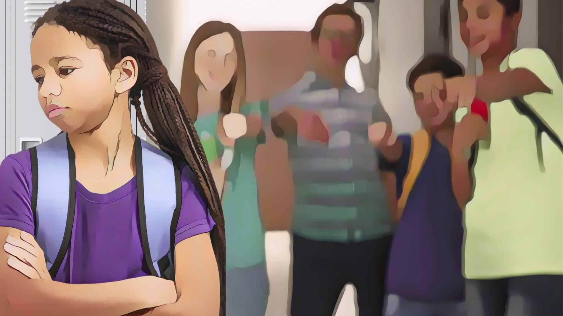A schoolgirl is bullied by classmates. 