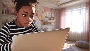 media addiction (1) A young girl stares at a computer screen.