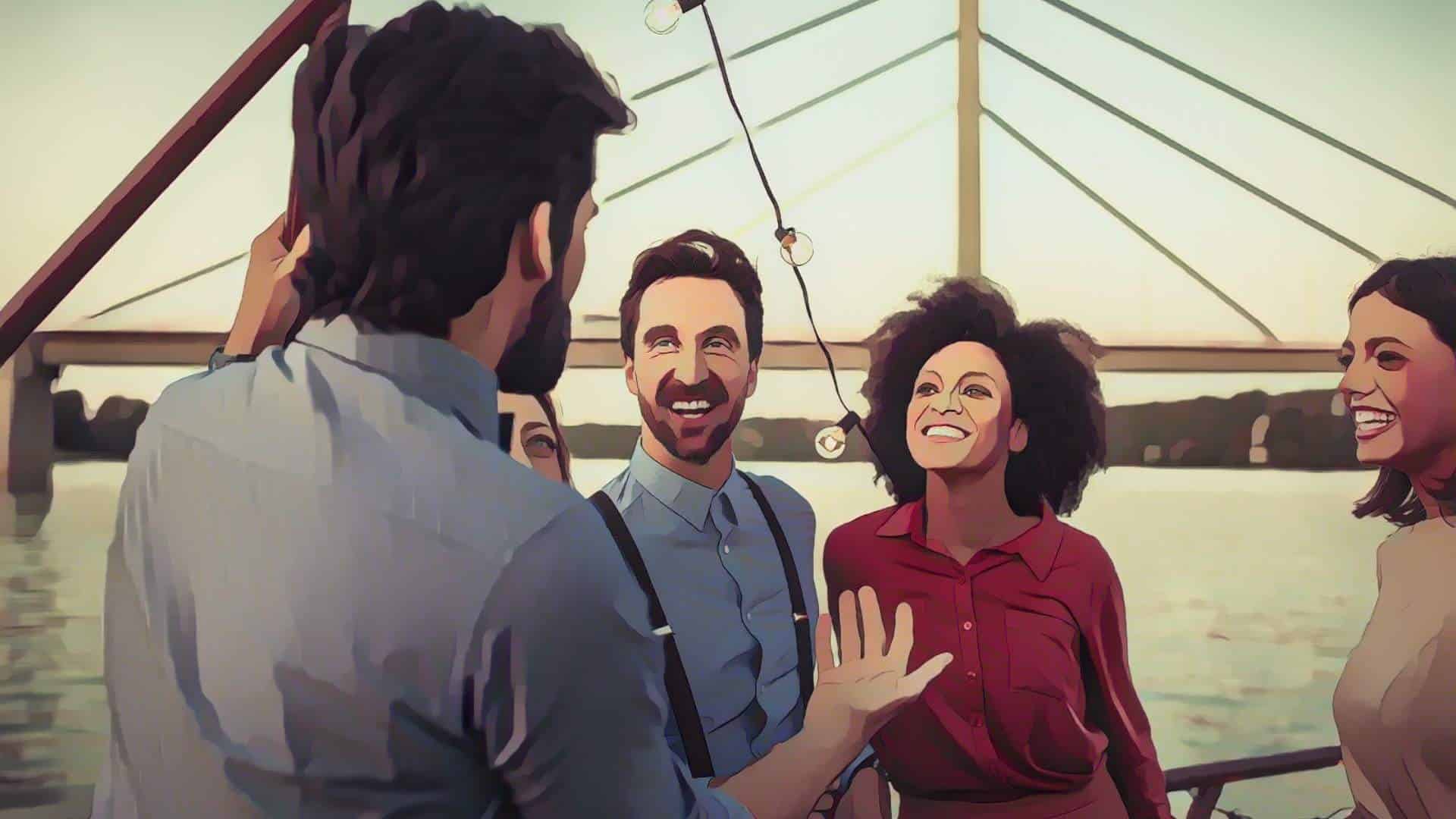 A man tells a story to a group of friends. 