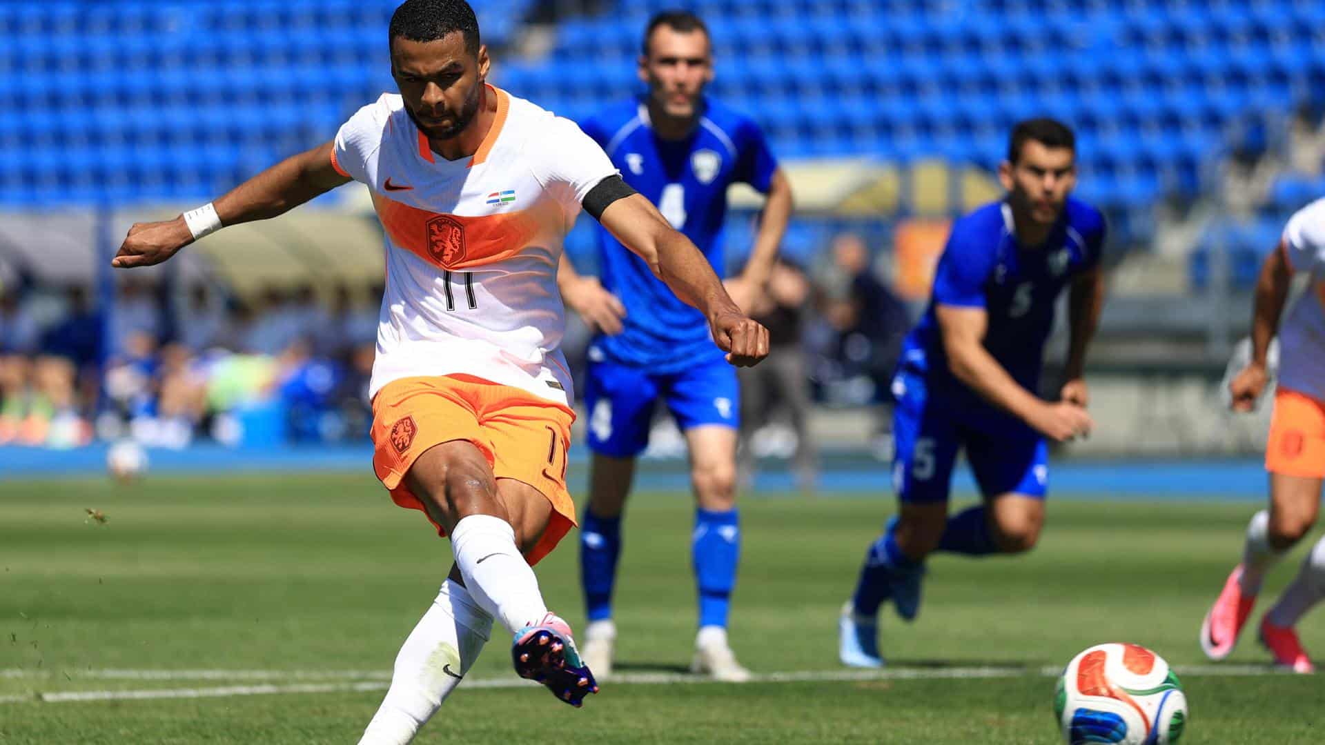Cody Gakpo, of the Netherlands scores a goal 