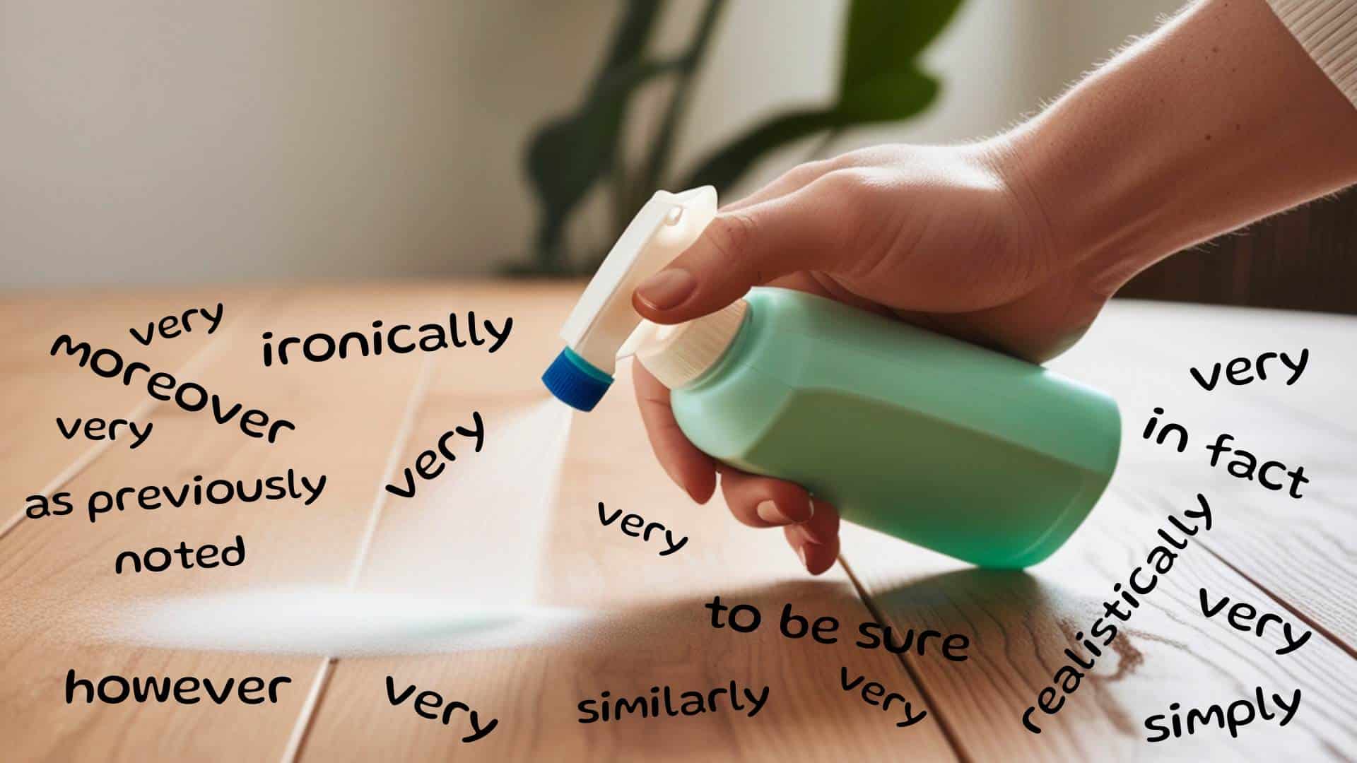 Words are being cleaned off a counter top. 