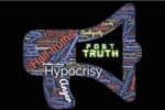 Photo illustration of a megaphone made up of words.