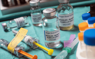A vial of measles vaccines.
