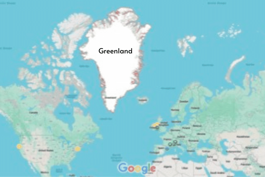 A Google map of Greenland.