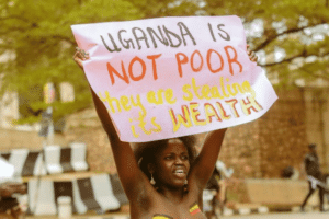 Uganda protests Aloikin Praise Opoloje staging a naked protest.