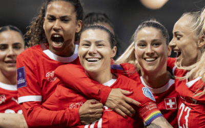 Swiss football player Ramona Bachmann and teammates