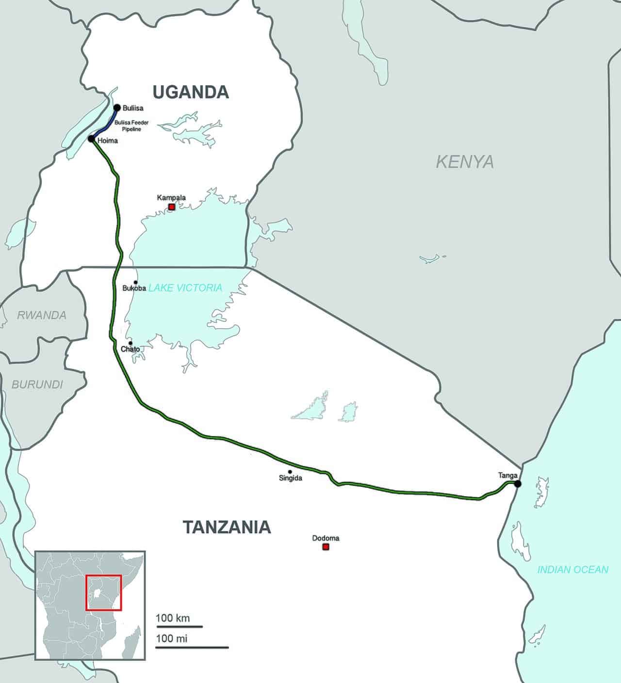 Uganda Tanzania Proposed Pipeline The route of the East Africa Crude Oil Pipeline