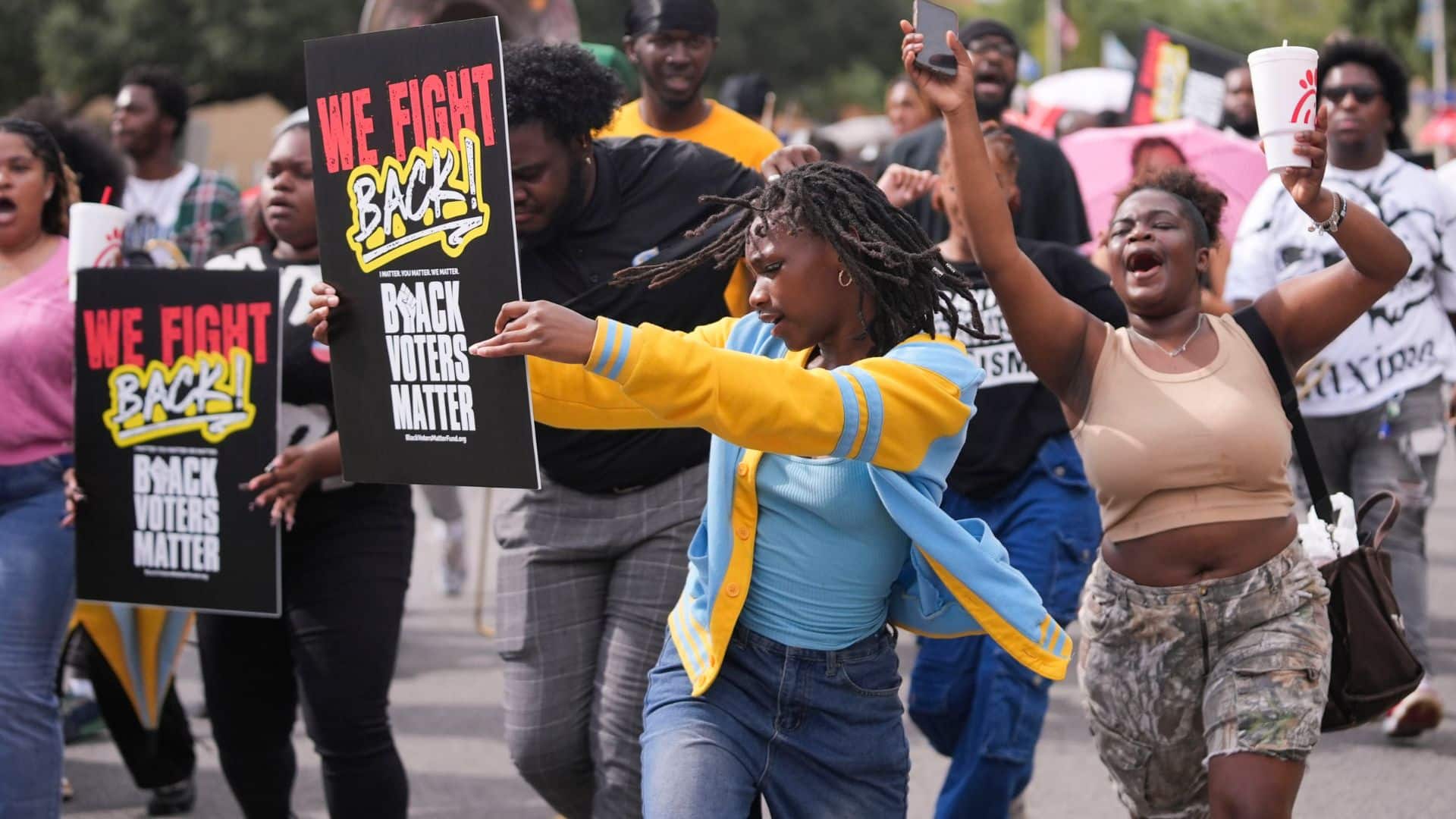 Students march in Louisiana on election day. 